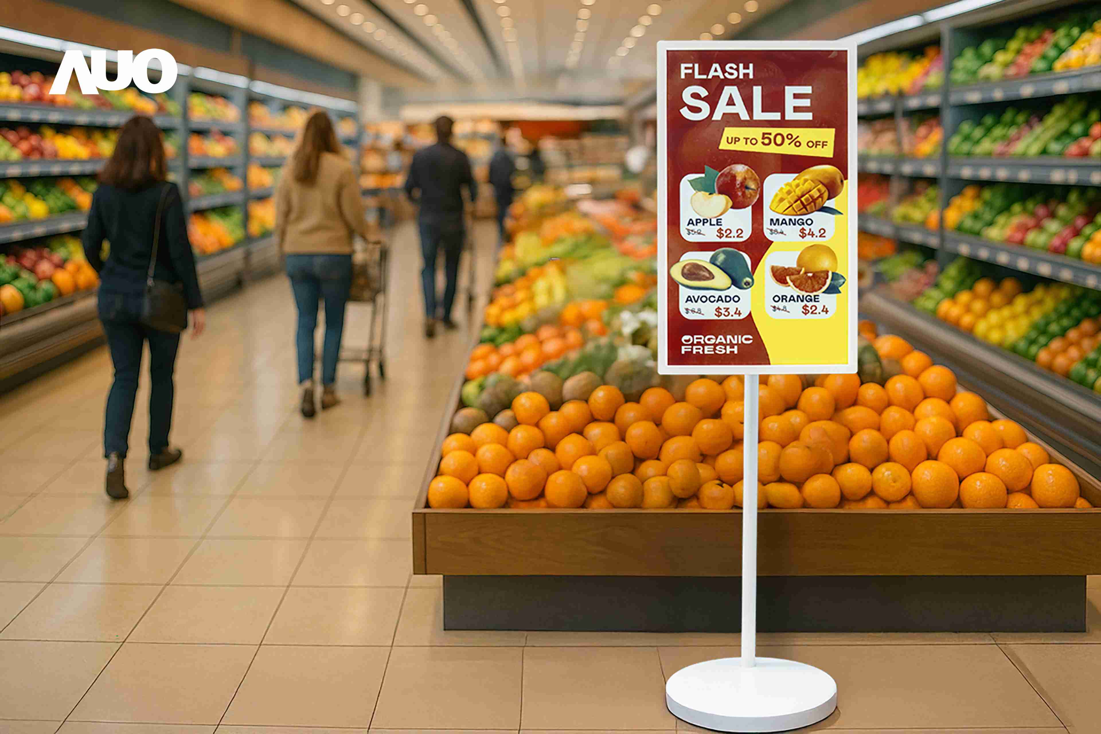 达擎首亮相低功耗、、、全彩的〝aecoPost电子纸解决方案〞，，，，仅在更新画面时需要微量的电力驱动，，，，无需布建电线的便捷设计，，使其可灵活应用、、随意置放，，，并可透过云端或行动装置app，，，，轻松管理及排程广告内容，，，，晋升店头营销利器。。。